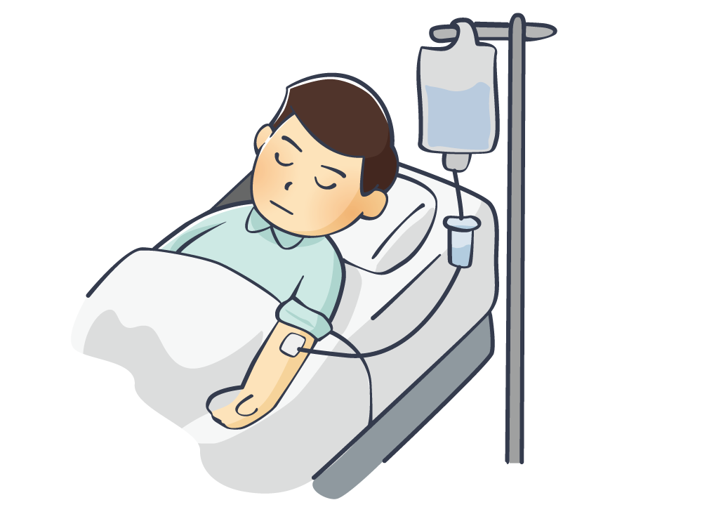 点滴を打ちながら眠る男の子(イラスト)